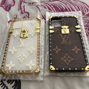 Luxury Monogram Trunk-Style Phone Case - Gold Accents, White & Brown